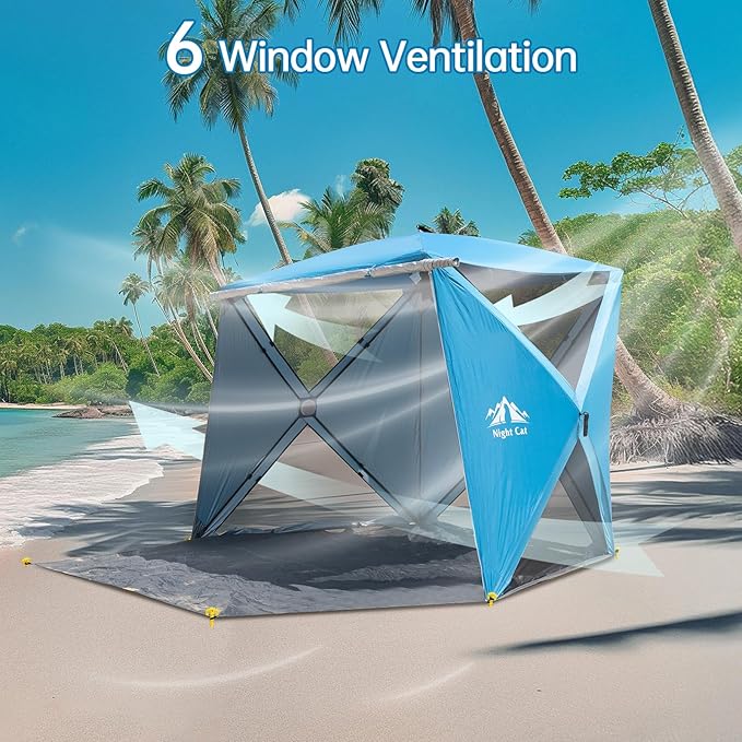 Night Cat Pop-up Beach Tent: 3 4 Persons Beach Shelter with Canopy and Footprint UPF 50+ UV Protection Backyard Camping Outdoor Canopy Poles Not Included