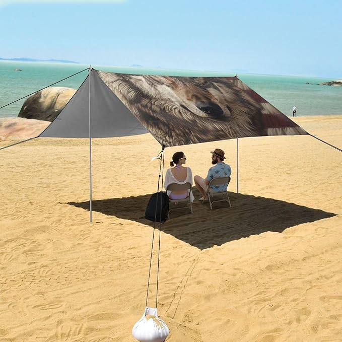 Beach Tent Sun Shelter Jackal Flag Lightweight &amp Easy Setup Beach Shade Canopy for Camping Fishing