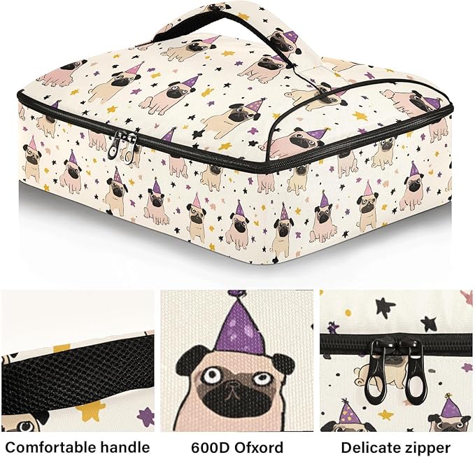 Casserole Carrier Loveliness DogInsulated Casserole Carrier for Hot or Cold Food Thermal Lunch Tote for Potluck Parties Picnic Beach Fits 9 x 13 Inches Baking Dish