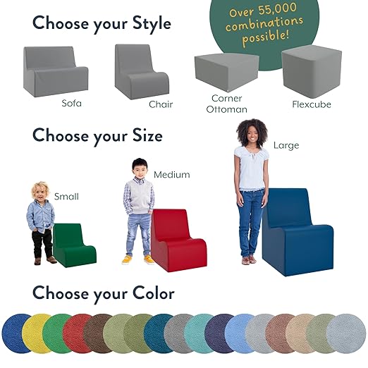 Children's Factory Contour Chair Mix-and-Match Classroom Seating Foam-Filled and Water-Resistant Flexible Seating for Classroom Elementary Size Large Navy