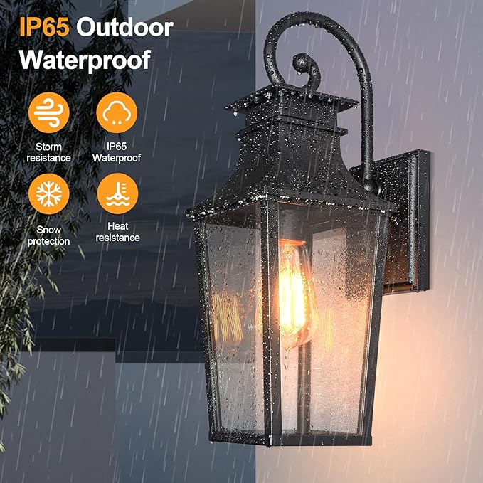 ALVIME Outdoor Sconce Lights 17 Inch Matte Black Outdoor Wall Lantern Waterproof Outside Light Fixtures for House Entryway Front Door Porch Patio Garage E26 Base&ampHigh Strength Clear Glass