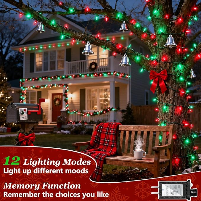 750 LED Christmas String Lights Outdoor 240FT Twinkle Fairy Lights with Timer &amp Memory 12 Modes Dimmable Waterproof Tree Light for House Patio Wedding Party Christmas Decororations Red &amp Gr