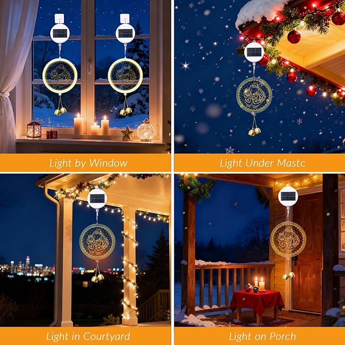 Solar Hanging Lights - Outdoor Indoor Christmas Decorations for Window Garden Patio PorchHoliday Home Decor (Jolly Santa)