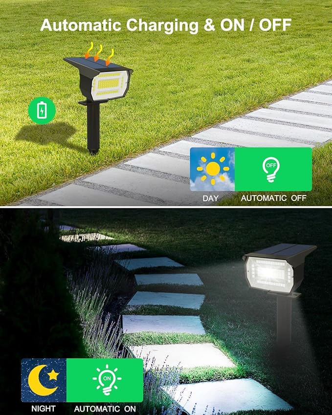 LOTMOS Solar Spot Lights Outdoor 6 Pack/72 LED/3 Lighting Modes 2-in-1 Solar Landscape Lights Auto On/Off IP67 Waterproof for Yard Tree Garden House (Cool White)