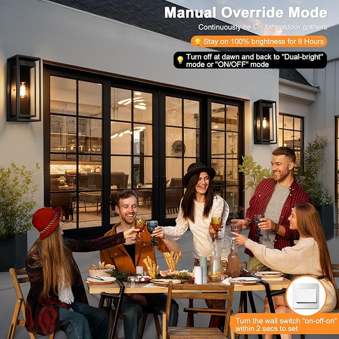 19 Motion Sensor Outdoor Wall Lights 2 Pack Large Dusk to Dawn Outdoor Lights 2 Lighting Modes Waterproof Anti-Rust Wall Sconces Exterior Lighting Fixtures for Front Door Porch Garage