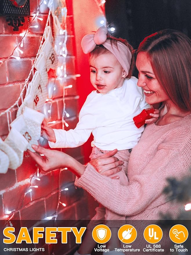 Christmas Lights 600 LED 98FT Waterproof Outdoor String Lights with Remote and Timer 8 Modes Dimmable Fairy Lights for Indoor Outdoor Wedding Party Holiday Decorations (Red and White)