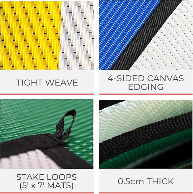 Mountain Mat 5x7 Solid Blue RV Patio Mat – Extra Thick 5mm Recycled Poly Rug – Heavy-Duty Waterproof Reversible – Premium Camping Mat for Deck Patio Beach (Blue NO Carry Bag 5'x7')