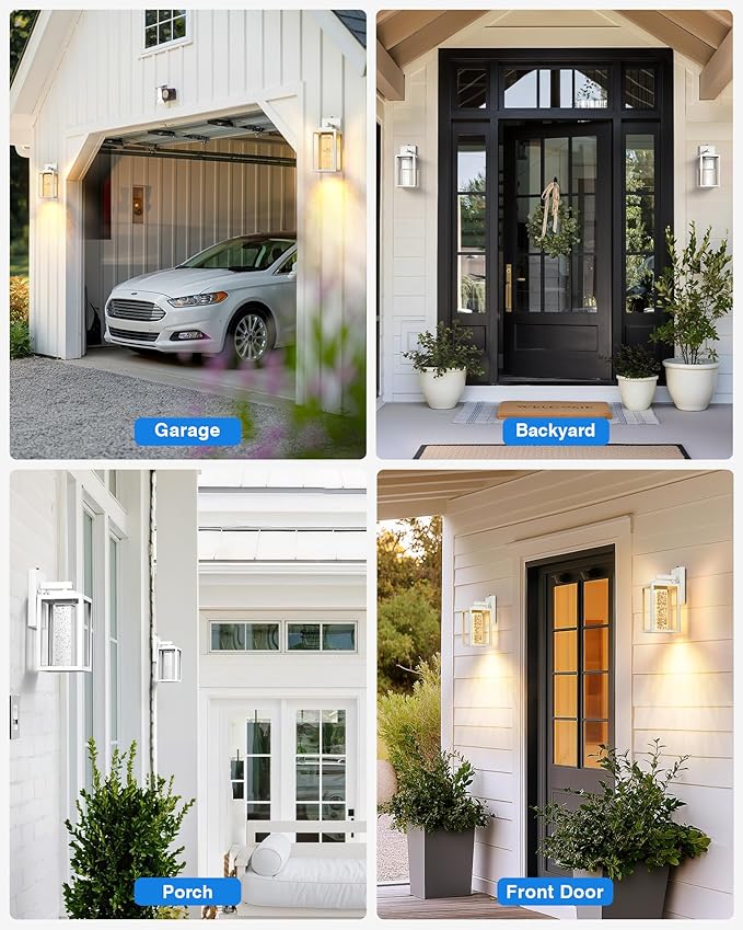 VIANIS White Exterior Lighting Fixtures Wall Mount for House 100% Aluminum Outdoor Sconces Wall Lighting for Garage with Integrated 10W LED Light Source Dusk to Dawn Coach Lights Outdoor Lantern