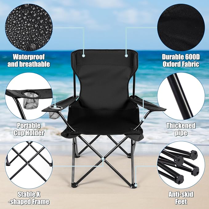 1 Set Beach Chair with Umbrella Foldable Camping Chair Fold up Umbrella with Universal Clamp Large Portable for Outdoors Fishing Camping Hiking Travel Picnic Beach(BlackBlueWhiteStriped)