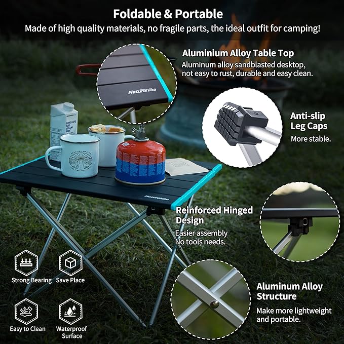 Naturehike FT08 Portable Camping Table Ultralight Aluminum Folding Beach Table with Carry Bag for Outdoor Cooking Picnic Camp Boat Travel