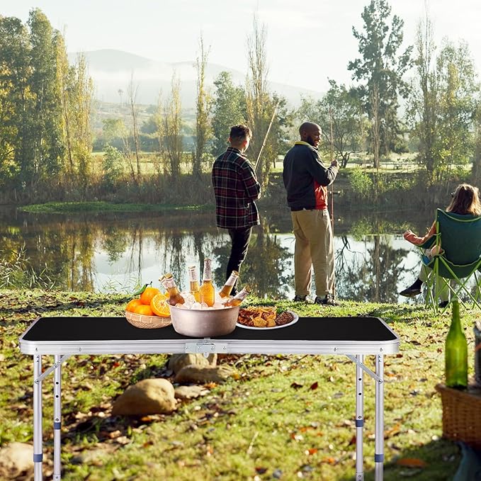 4.0 Ft Folding Portable Camping Table with Three Adjustable Heights RV Tables for Inside a Camper Outdoor BBQ Dining Picnic Cooking Beach Garden Black