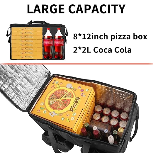 MATEIN Insulated Food Delivery Bag XXXL Thermal Catering Bag for Hot &amp Cold Food Water-Resistant Foldable Pizza Delivery Carriers for Transport with 4 Cup Holders &amp Reinforced Bottom Black