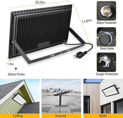 2 Pack 600W LED Flood Light Outdoor(3060W Equivalent)67600LM 5000K Daylight White Super Bright LED Arena Light with Plug85-277V IP66 Waterproof Commercial Lighting for FieldsCountsStadium