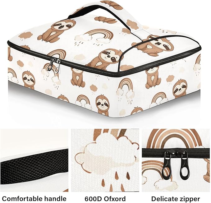 Casserole Carrier Lazy Sloth Rainbow Moire PatternInsulated Casserole Carrier for Hot or Cold Food Thermal Lunch Tote for Potluck Parties Picnic Beach Fits 9 x 13 Inches Baking Dish