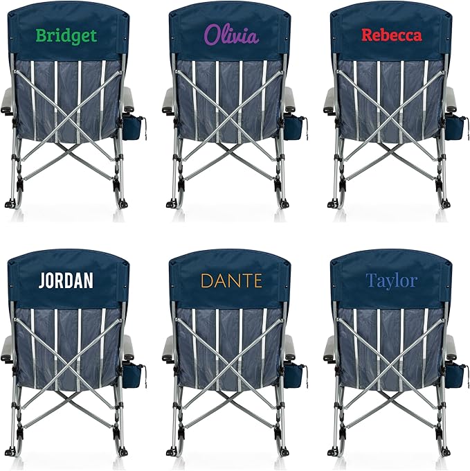 Picnic TIME Personalized Outdoor Rocking Camp Chair Custom XL Heavy Duty Camping Chair for Adults (Navy Blue)