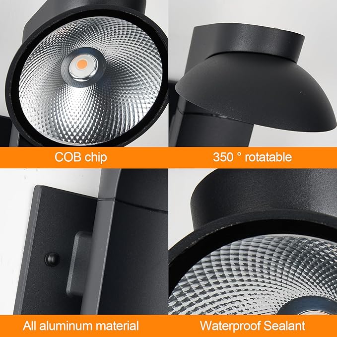 Outdoor Wall Lights 2 Packs 350-degree rotating lamp head Sconces Lights IP65 Waterproof Porch Sconces 10%-100% Dimmable 3000k 120-277V for garages balconies courtyards and entryways