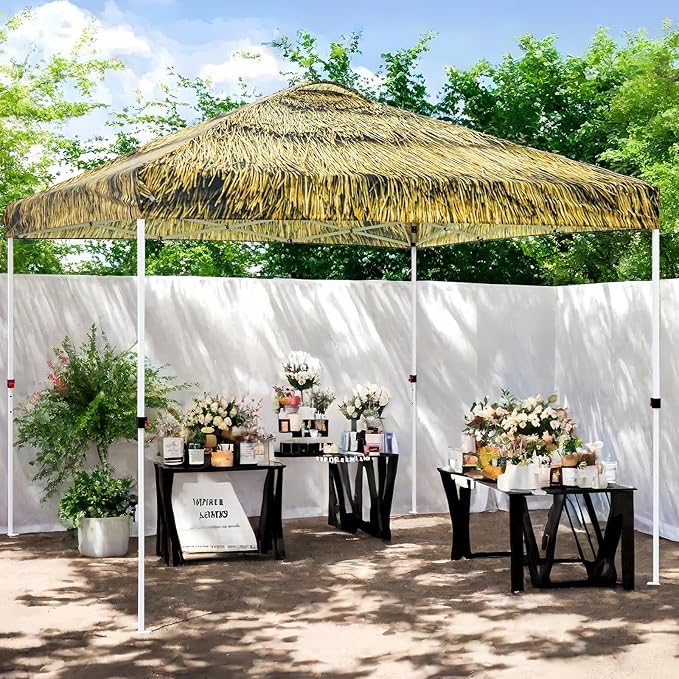 EAGLE PEAK Pop Up Canopy Tent with Wheeled Carry Bag 8 Stakes 4 Ropes 4 Weight Bags Easy Set Up Tent Canopy 10x10 ft 100sqft of Shade Tiki