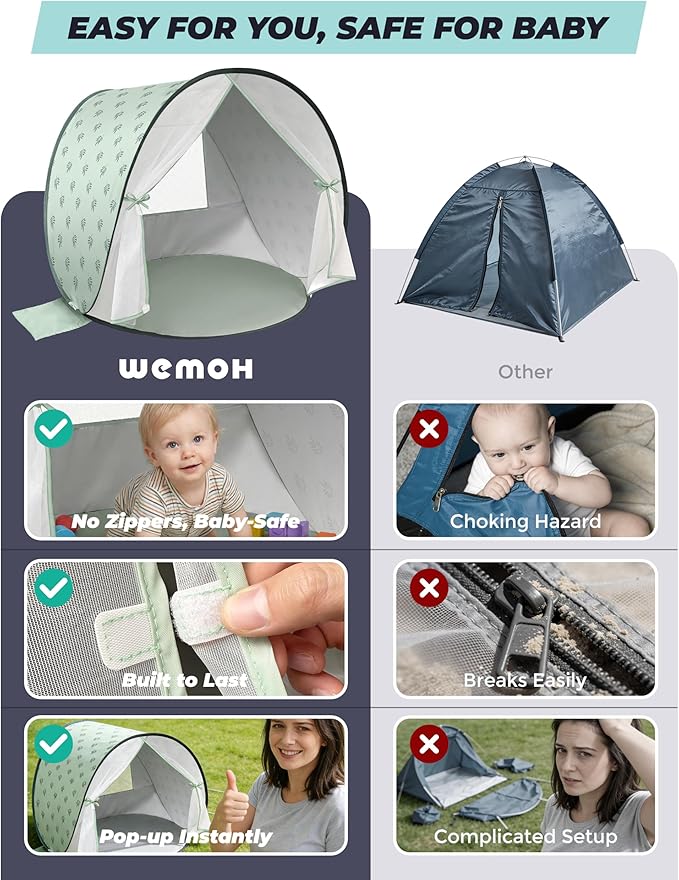 Baby Beach Tent 2026 Upgrade Pop Up UPF 50+ UV Protection Sun Shelter Canopy with Mosquito Net Portable Outdoor Shade Summer Essentials for Babies &amp Toddlers