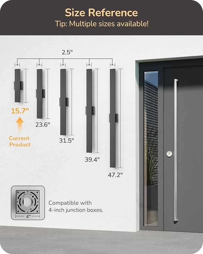 EDISHINE 2 Pack LED Outdoor Wall Lights Dimmable 3000K 4000K 5000K 15.7 Modern Black Outdoor Wall Sconce IP65 Waterproof Linear Exterior Wall Light for Entrance Hallway Garage Porch