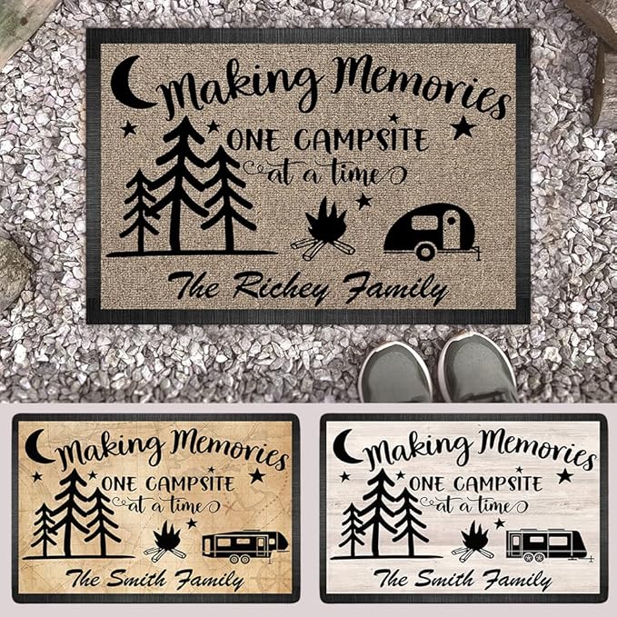 Personalized Campsite Doormat - Making Memories One Campsite at A Time - Custom Family Name Camping Door Mat RV Accessories 16 x 24 inches