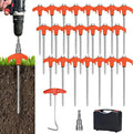 22 Packs Heavy Duty Screw-in Tent Stakes Kit Orange 8 Inch Ground Anchors Camping Stakes Metal Tent Pegs with Hex Socket T Pull Hook &amp Storage Case