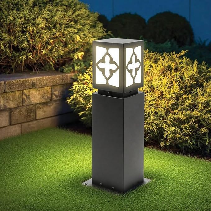 Landscape Path Lights 24 IP65 Waterproof Bollard Lights Heavy Duty Steel Stable Widened Base E27 Lamp Holder Modern Outdoor Path Lights Bollard for Lawn Patio Courtyard Driveway Cross 1pack
