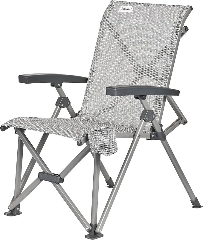 SUNNYFEEL Folding Camping Chair Heavy Duty Ergonomic Chairs Support 500lbs with Adjustable Breathable High Back Support and Cup Holder Aluminum Frame for Fishing Camp Beach Lawn RV Patio