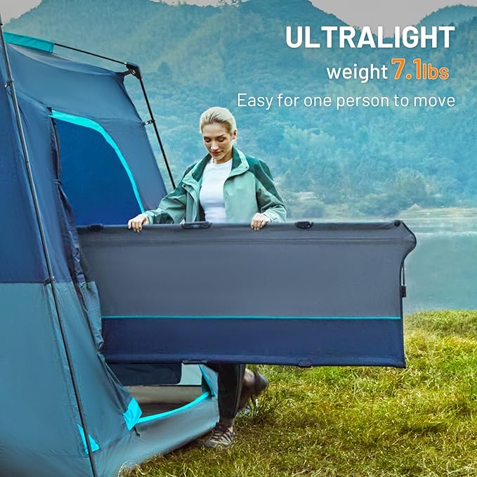 TIMBER RIDGE 20-Second Quick Set-Up Camping Cot Lightweight Aluminum Folding Cot with Zipper Closure Portable Carry Bag Included for Camping Travel and Outdoors Support up to 225lbs Blue