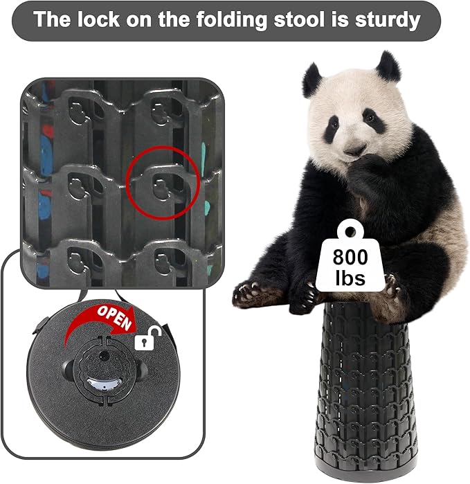 Upgraded Collapsible Stool with Cushion 880Lbs Max Weight Portable Folding Height Adjustable Lightweight Retractable Telescoping Stool for Camping Outdoors Fishing Hiking Travel BBQ with Carry Bag