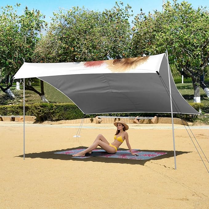 ALAZA Lion British Flag Beach Tent Sun Shelter UPF50+ Protection Beach Shade Canopy w/ 4 Sandbags for Outdoor Camping Fishing Backyard Fun Picnic 10x9 ft