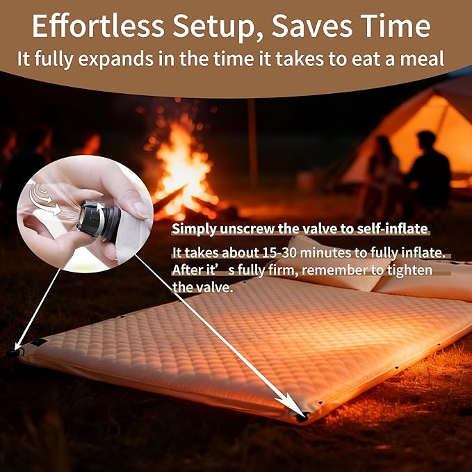 Self-Inflating Camping Mat - 1.2/2 Thick Portable Air Mattress with Pillow for Outdoor Hiking &amp Travel(Offwhite 2 for Two)