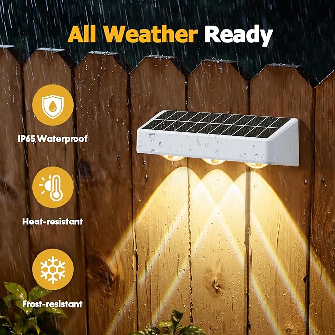 NIORSUN Solar Fence Lights8 Pack Solars Deck LightRGB ColorOutdoor Bulb Waterproof Led IP65Power Patio Lamp with Lenses for Outside/Backyard/Railing/Yard(White)