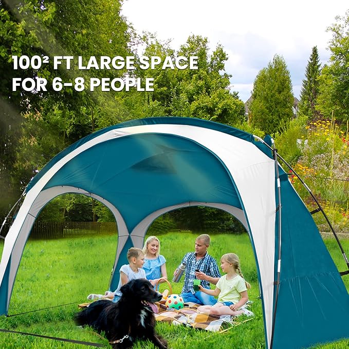 Beach Tent 12 X 12ft Large UPF50+ Pop Up Canopy with 2-Pcs Side Wall Sun Shelter Rainproof Waterproof for Camping Trips Backyard Fun Fishing Parties Or Picnics(Ocean Blue)