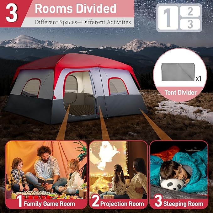 430 * 430 * 210cm Polyester Cloth Fiberglass Poles Can Accommodate 14 People Camping Tent Red and White