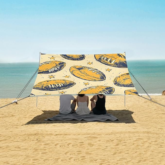 Pattern Rugby Yellow Pattern Camping Sun Shelter Beach Tent Portable Beach Sun Shade Outdoor Canopy for Camping Trips Fishing Picnic