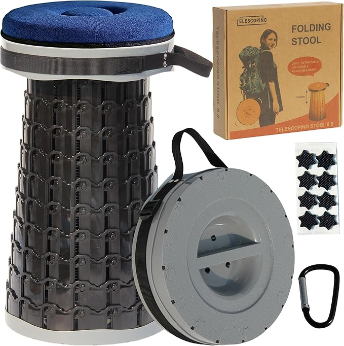 ALEVMOOM Upgraded XXL Collapsible Stool with Cushion 19.71000lbs Max WeightWider &amp Taller Seat Heavy Duty Portable Retractable Folding Chair or Travel Foot for Camping &amp Outdoors(Grey)