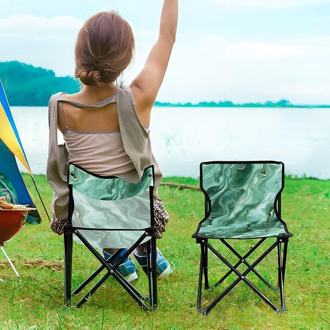 Greenish-Gold Marble Collapsible Portable Chairs for Adults Ultralight Beach Chair Backpack with Carrying Bag Lawn Chairs for Adults Heavy Duty for Hiking Fishing