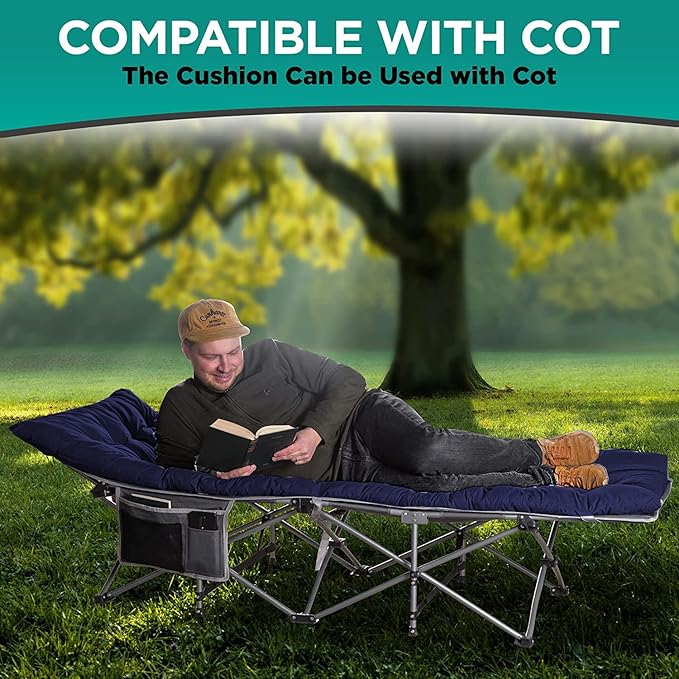 ZONETECH Folding Outdoor Camping Travel Cot and Pad - Premium Quality Lightweight Portable Heavy Duty Adult &amp Kids w/Large Pocket and Cushion (Gray &amp Blue 1-Pack)
