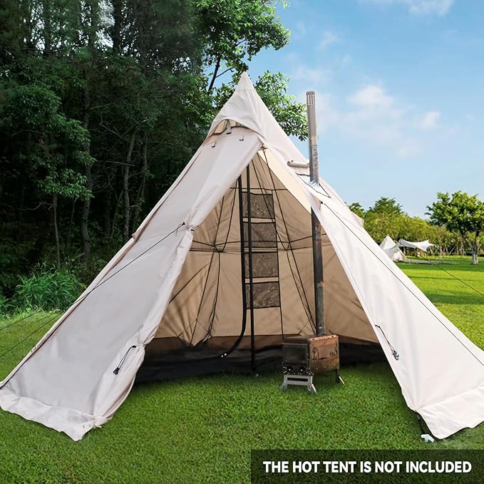 Hot Tent Inner Tent 4 Season 3-4 Person Tipi Gear for Camping 6.4ft Standing Room with Inner Mesh Cold Weather Shelter for Family Fishing Hiking Hunting Backpacking