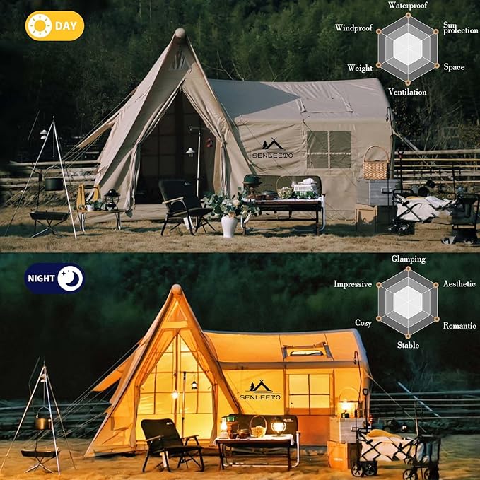 8/10/12 Person Large Inflatable Tents for Camping 4 Season Blow Up Tents with Canopy/Rainfly Luxury Inflatable Tent House with Stove Jack Easy Setup Inflatable Camping Tent.