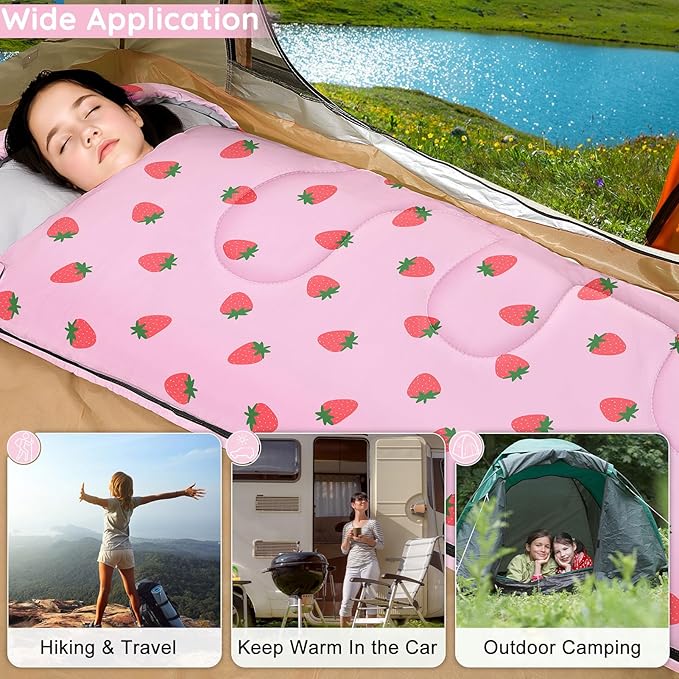 FIOBEE Kids Sleeping Bag for Girls Boys 3 Season Warm &amp Cool Weather Youth Camping Sleeping Bags with Backpacking Bag Waterproof for Traveling Hiking Indoor Outdoor Camping Essentials