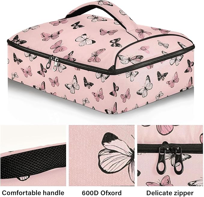 Casserole Carrier Beautiful Pattern Print ButterfliesInsulated Casserole Carrier for Hot or Cold Food Thermal Lunch Tote for Potluck Parties Picnic Beach Fits 9 x 13 Inches Baking Dish