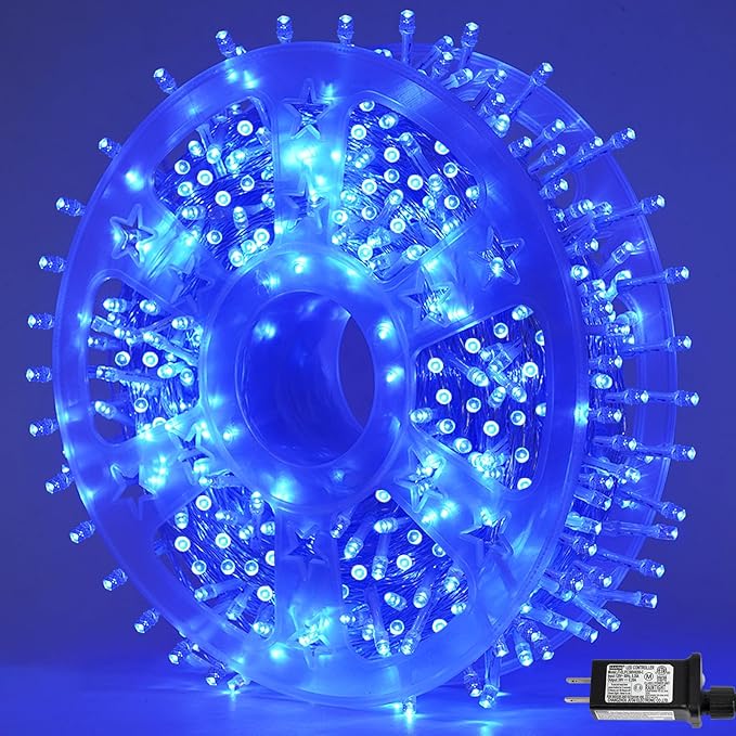 YEGUO 165ft 500 LED Blue Christmas Lights Outdoor Waterproof Clear Wire String Lights Indoor Plug in 8 Modes Twinkle Tree Light for Xmas Party Garden