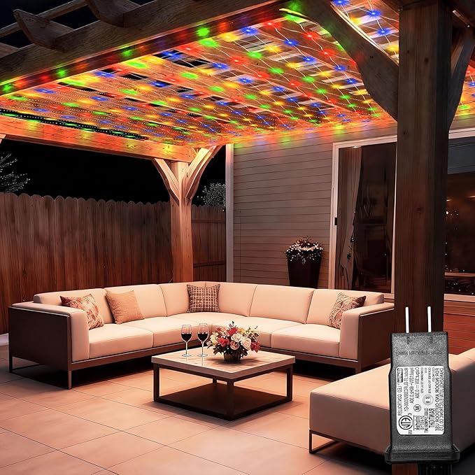 Lovelite 10ft x 10ft Net Lights 280LED Gazebo Lights Outdoor 8 Modes Timer Waterproof Connectable Christmas Light Clear Wire Large Size for Bushes Patio Pergolas Garden Holiday Party - Mulicolor