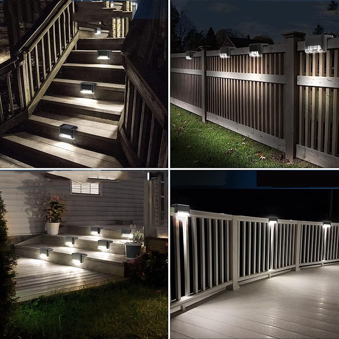 pearlstar Solar Deck Lights16 Pack Step Light Waterproof LED Stair LightsOutdoor Solar Fence Light for Deck StairsStepYardPatioand Pathway (White)Black
