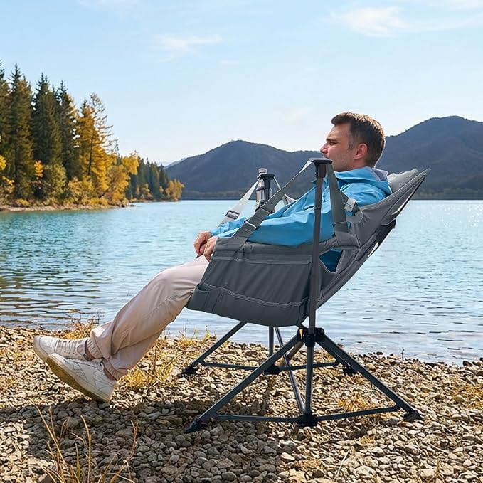 Timber Ridge Hammock Camping Chair with Adjustable Backrest Heavy Duty Folding Hammock Chair Supports 300lbs Portable Hammock Chair for Camping Travelling and Patio Grey