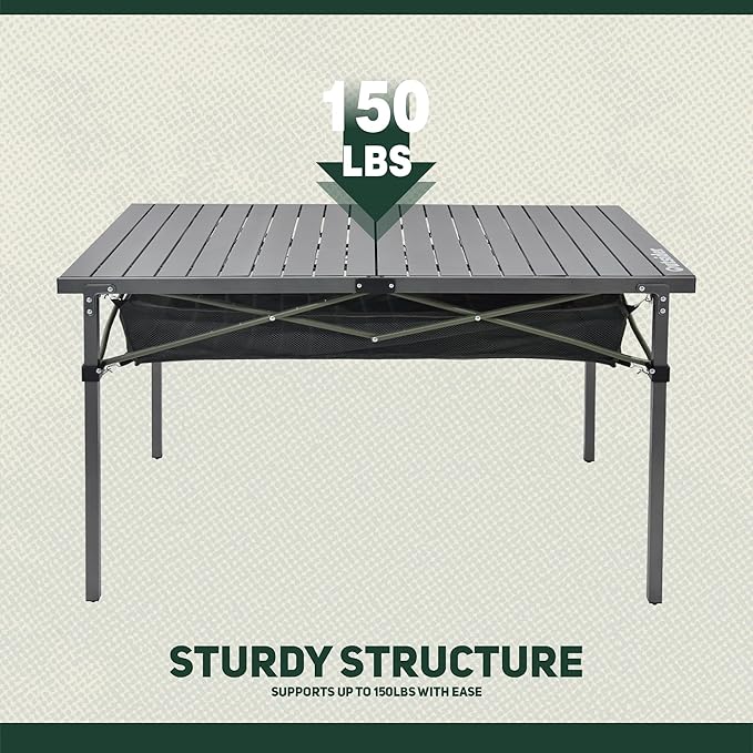 OUTSIDER Folding Camping Table Portable Roll-up Outdoor Lightweight Aluminum Camp Table for Picnic BBQ Backyards Beach Large Storage Mesh Pocket and Carrying Bag Included