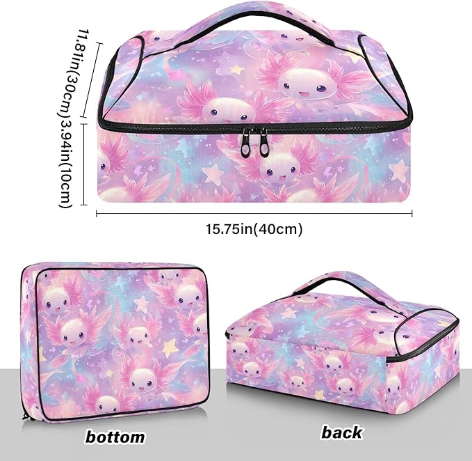 Casserole Carrier Adorable Cute Axolotl PrintInsulated Casserole Carrier for Hot or Cold Food Thermal Lunch Tote for Potluck Parties Picnic Beach Fits 9 x 13 Inches Baking Dish