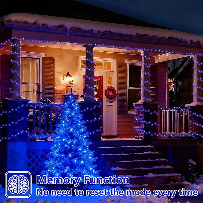 YEGUO 4 Pack Blue Solar Fairy Lights Each 33ft 100 LED Christmas Lights Outdoor Waterproof 8 Modes Sliver Wire Solar String Lights