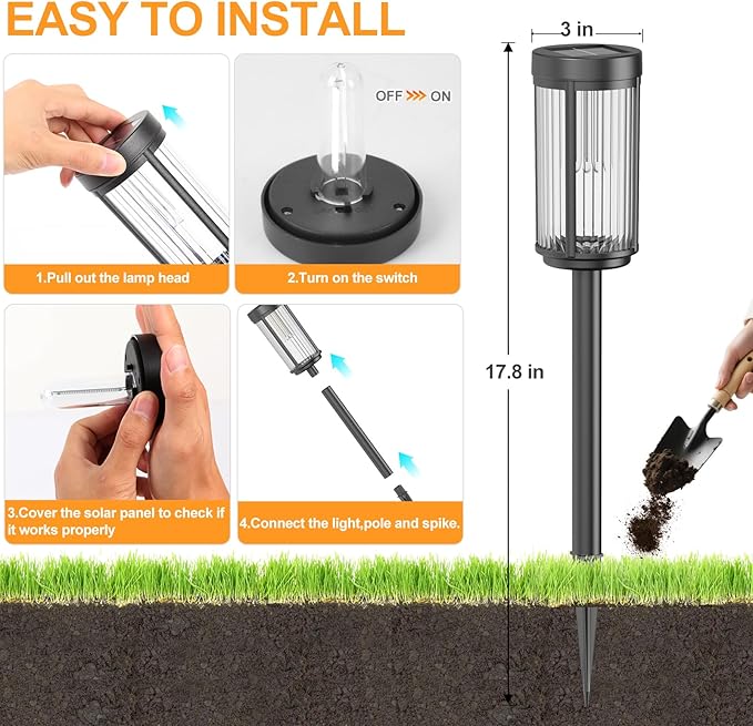 EXCMARK 8 Pack Outdoor Solar Lights Waterproof for Yard Garden Walkway Pathway Lawn Decorative Contemporary Landscape Lighting. (Cool White Light 8)